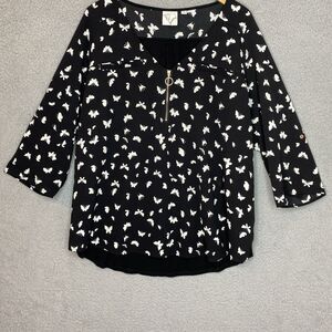 Janet Chung Butterfly 3XL Fairy Black White Roll tab Stretch Tunic Top Gold